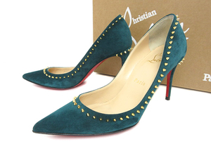 クリスチャンルブタン Christian Louboutin パンプス ANJALINA 85 VEAU VEAU VELOURS スタッズ ヒール スエード グリーン size 35.5 22.5cm