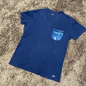 正規品diesel デニムポケット付き半袖Tシャツ イタリアデザイン ジョグジーンズに合うSURF サーフ ヴィンテージ Vネック TEE