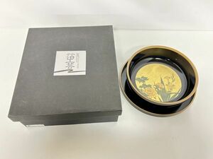 sa/ 未使用品 金沢箔工芸 箔一 盆付き菓子鉢 菓子器 茶道具 箱入り　/DY-2654