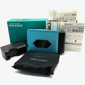 仙14 SONY WM-EX655 カセットプレーヤー WALKMAN ブルー 水色 元箱 付属品あり ソニー ウォークマン カセットテープ レトロ