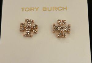 TORY BURCH トリーバーチ ピンクゴールド　ラインストーン　ロゴ　ピアス　