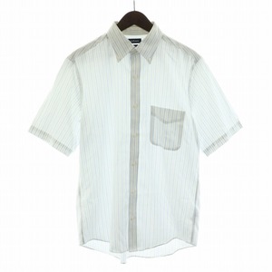 ニューヨーカー NEWYORKER NY CARE FREE ボタンダウンシャツ ストライプ 半袖 L 白 ホワイト 水色 ブルー /FQ メンズ