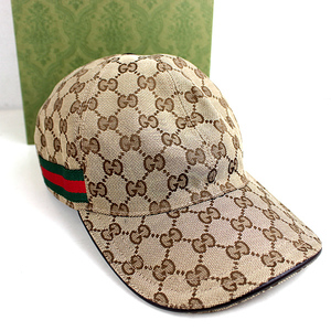 グッチ　帽子　キャップ　ベージュ　GUCCI GGキャンバス　新品同様　茶　美品 Mサイズ　58センチ　r468