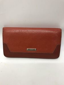 【良品】BURBERRY/バーバリー 二つ折り長財布 ノバチェック　レザー　ダークオレンジ系　小銭入れ ロングウォレット