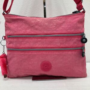 □48−2851 kipling キプリング レディース ショルダーバッグ 斜めがけバッグ チャーム付き ピンク系 カジュアル シンプル 無地 ナイロン