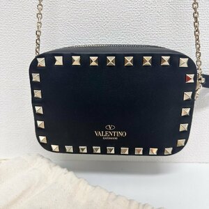 ヴァレンティノ・ガラヴァーニ VALENTINO GARAVANI チェーンショルダーバッグ スタッズ ブラック レディース 未使用品 [質イコー]