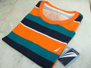 新品 ノーティカ NAUTICA Tシャツ 半袖 L 160 14-16 ボーダー オレンジ ネイビー グリーン 送料無料