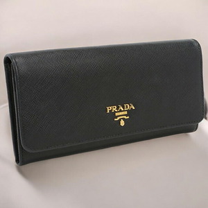 中古 プラダ 長財布ニ折小銭入付き レディース ブランド PRADA サフィアーノレザー財布 レザー 1MH132 ブラック 財布