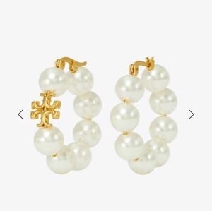 新品未使用　TB080 Tory Burch トリーバーチ　定番 ロゴ ピアス　パール　フープ　ピアス