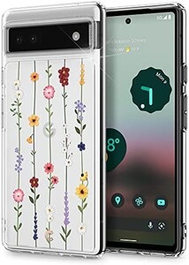 CYRILL by Spigen シリル,バイシュピーゲンピクセル6aケースソフトPC+TPU半透明フレッシュな花柄(フラワーガー