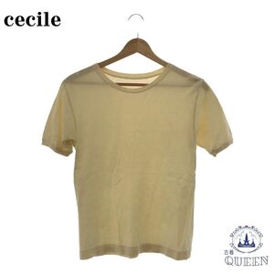 ☆美品☆ cecile セシール トップス カットソー 半袖 ニット カジュアル オシャレ レディース イエロー M 麻 日本製 901-2135 送料無料