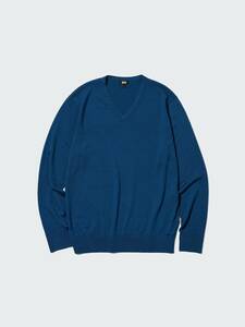 エクストラファインメリノVネックセーター（長袖） BLUE 4XL 