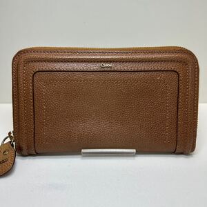 ◆Chloe クロエ　パラティ　ラウンドジップ 長財布　3P0388-043◆　本革　ロゴ金具　小銭入れ有　ブラウン 【USED】1016A-L1