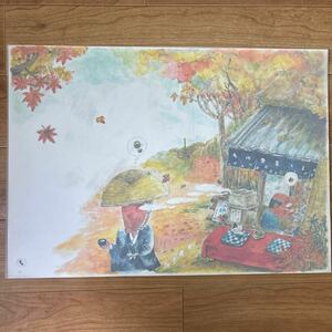 滝田ゆう！大型肉筆原画！-「想い出の街ごよみ」-泥鰌サイン入　36.5×51cm