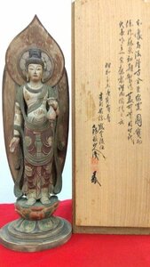 市川銕琅 聖観世音菩薩尊像 木彫時代色 師加納銕哉 0908V8G