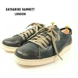 hws00410 キャサリンハムネットロンドン KATHARINE HAMNETT LONDON レザースニーカー EU41 イタリア製 ブラック レースアップ