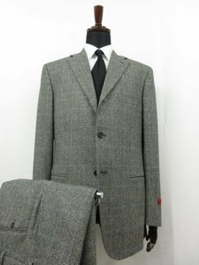 未使用品 【イザイア ISAIA】 フランネル生地 3ボタン段返り スーツ (メンズ) size52-7R グレー×黒 グレンチェック 伊製 ■27HR3549