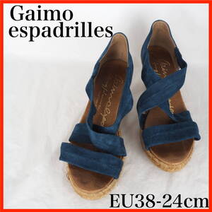 MK7600*Gaimo espadrilles*ガイモ エスパドリーユ*レディースサンダル*ヒール*スウェード系*ラバーソール*EU38-24cm*ネイビー・ブルー系