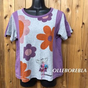 OLLEBOREBLA＊アルベロベロ 日本製 レディース 半袖 Tシャツ カットソー トップス フラワープリント 豚 飾り付き グレー カジュアル 古着