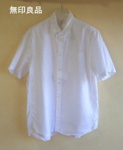 ●無印良品ヘンプシャツL白●半袖リネン麻