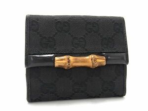 1円 ■美品■ GUCCI グッチ 112533 バンブー GG柄 GGキャンバス×レザー 二つ折り 財布 ウォレット 小銭入れ 札入れ ブラック系 AX7909