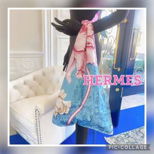 ●新品！未使用品●HERMES petit h プティ アッシュ フロシキ ピンク系 ブルー系 ミノディエール シルク 100% エルメス エコバッグ