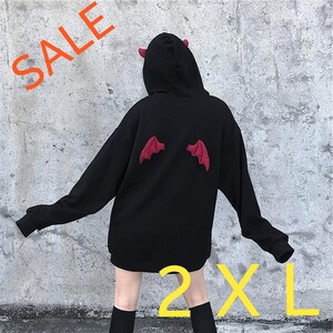 ★新品★ レディース　小悪魔　デビル　耳つき　パーカー　黒　2XL　韓国 