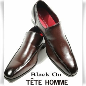 新品1円～★Black On TETE HOMME テットオム アクションレザー ビジネスシューズ 25.5cm ダークブラウン 濃茶 脱ぎ履きしやすい ◆5982◆