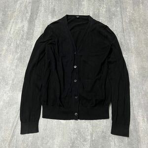 【100円スタート】UVカットVネックカーディガン ユニクロ UNIQLO ブラック M コットン 綿 レディース