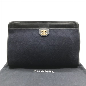 CHANEL シャネル ココマーク マトラッセ コットン ラムスキン クラッチ セカンド バッグ ネイビー レディース a6569