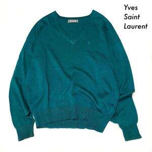 【送料無料】Yves Saint Laurent★Vネックニット 長袖 ターゴイスグリーン 緑 福助 メンズ イヴサンローラン