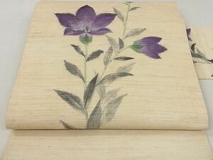 平和屋2■夏物　九寸名古屋帯　手描き　竜胆　リンドウ　麻　逸品　DAAE7888ea