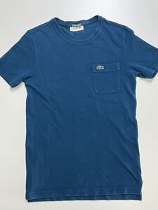 ラコステ LACOSTE Tシャツ 半袖 鹿の子 クルーネック 胸ポケット コットン 青系 ブルー サイズ2