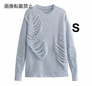 vintage ヴィンテージ レトロ ダメージ ニット セーター トップス Sサイズ レディース★ZARA 好きな方に★2024 S/S 春新作 新品未使用★