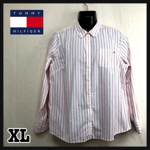 即決★TOMMY HILFIGER★トミーフィルフィガー★長袖シャツ★ストライプ★XL★コットン100%★白×ピンク★お洒落