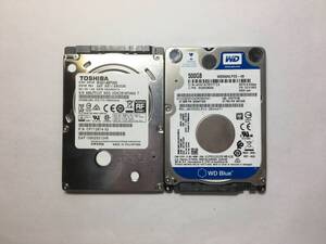 中古パーツ 2.5 インチ SATA 内蔵ハードディスク 厚さ7mm 500GB HDD 5400RPM 2台セット売り 正常品 500(5400)-16