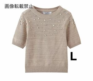 vintage ヴィンテージ レトロ ビジュー 半袖 ニット トップス Lサイズ レディース★ZARA 好きな方に★2024 S/S 春新作 新品未使用★