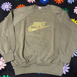 70s 70年代 ヴィンテージ NIKE ロゴ フロッキー プリント スウェット Mサイズ ラグラン 3本針 ミリタリー