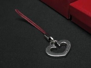 ■美品■ Cartier カルティエ Cハート ストラップ キーホルダー チャーム レディース シルバー系×ボルドー系 DF3499