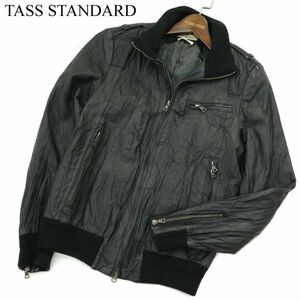 Tass Standard タススタンダード シワ加工 本革 リアル レザー★ シングル ライダース ジャケット ブルゾン Sz.M　メンズ 黒　A3T06315_6#N