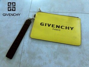 GIVENCHY ジバンシー ジバンシィ ロゴ カーフレザー ポーチ/クラッチバッグ/黄 イエロー/人気モデル