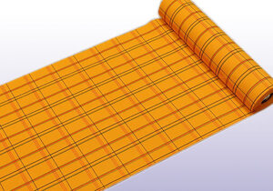 京有栖☆高級洗えるポリ小紋反物☆金茶色系☆格子柄☆P-15