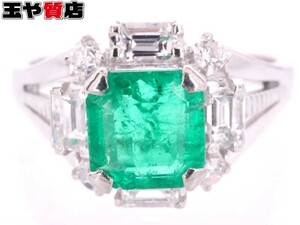 エメラルド0.67ct ダイヤ0.41ct デザイン リング 13号 pt900 プラチナ