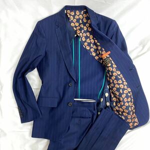 美品　Paul Smith ポールスミス　スーツ　セットアップ　ロロピアーナ　シルク混　花柄　ストライプ　ステッチ　メンズ