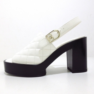 シャネル CHANEL サンダル 36 C G45567 - ラムスキン 白×黒 レディース ココマーク/マトラッセ/オープントゥ 美品 靴