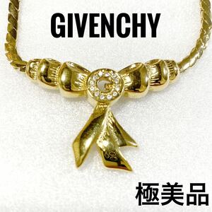 ジバンシィ　ジバンシー　GIVENCHY ネックレス　ライトストーン付き　リボンモチーフ　ゴールド　スネークチェーン　レディース