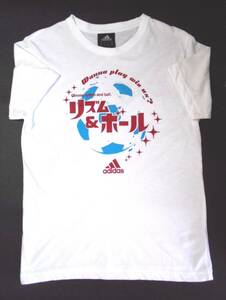 【美品】 アディダス リズム & ボール サッカー 半袖 Tシャツ ホワイト 白 メンズ Sサイズ ロゴ カタカナ adidas