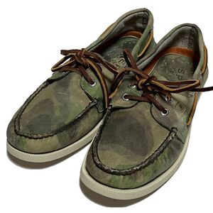 未使用 SPERRY TOP-SIDER スペリー トップサイダー A/O 2-EYE CAMO LEATHER レザー デッキシューズ US:7M CM:25.0 迷彩 カモフラ