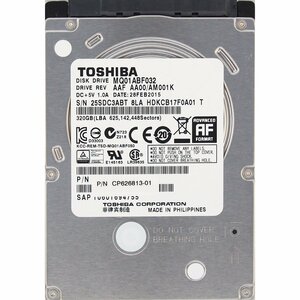 TOSHIBA MQ01ABF032 2.5インチ 7mm SATA600 320GB 1258回 8987時間