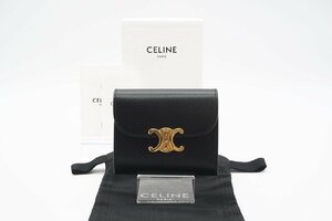 ☆安心の３大保証☆ ABランク ≪CELINE セリーヌ/三つ折り財布≫ 10D783 トリオンフ スモール フラップウォレット シャイニーカーフスキン